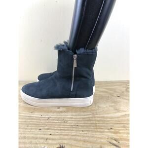 J Slides Boots 9M Blue Suede Faux Fur Lined Tristan Platform Shoes Sneakers